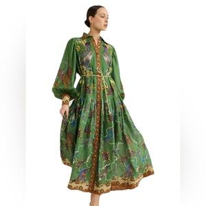 Commense Green Long Sleeve Peacock Dress